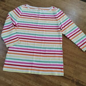 The Talbots Tee Lp Top - Stripes - Orange Pink Yellow - Stripe White Multi